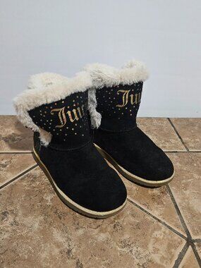 Juicy Couture Girls Black Gem Studded Lined Boots Size 3